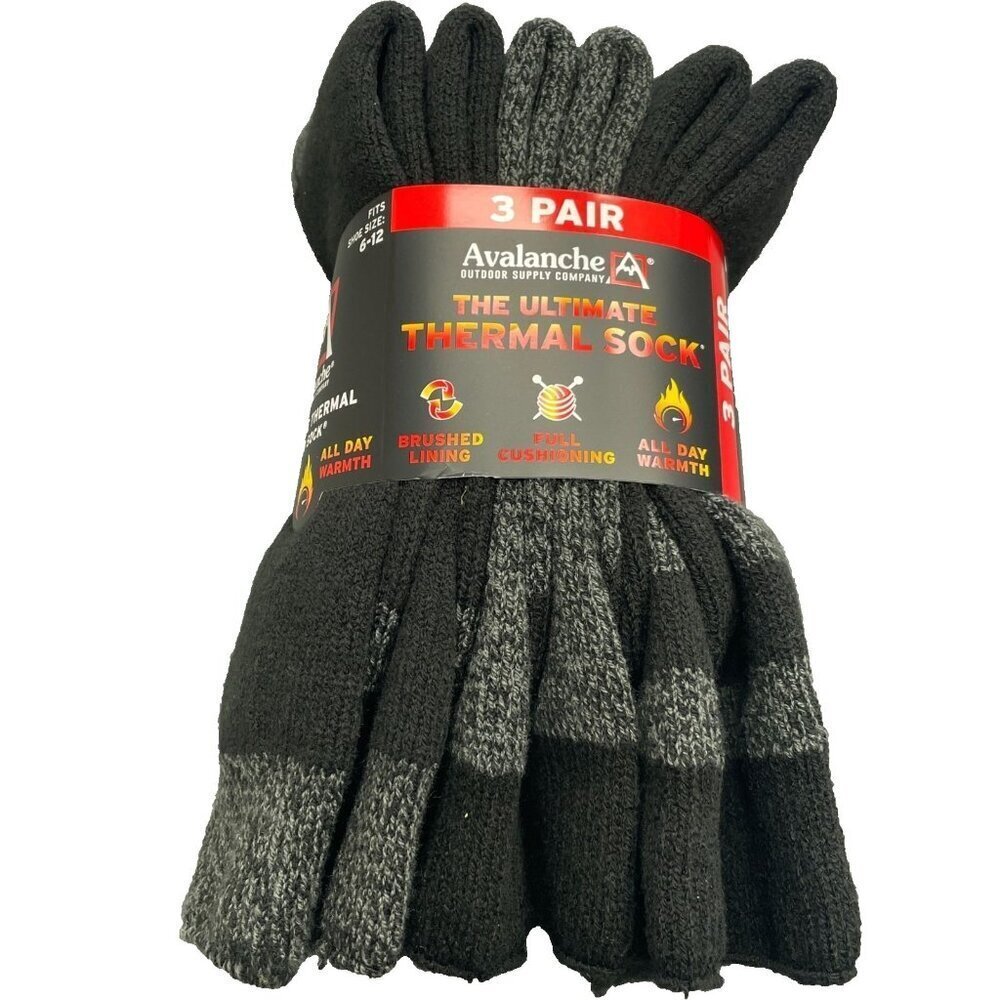 NEW Avalanche 3 Pair Pack Men's 6-12 Ultimate Thermal Crew Socks